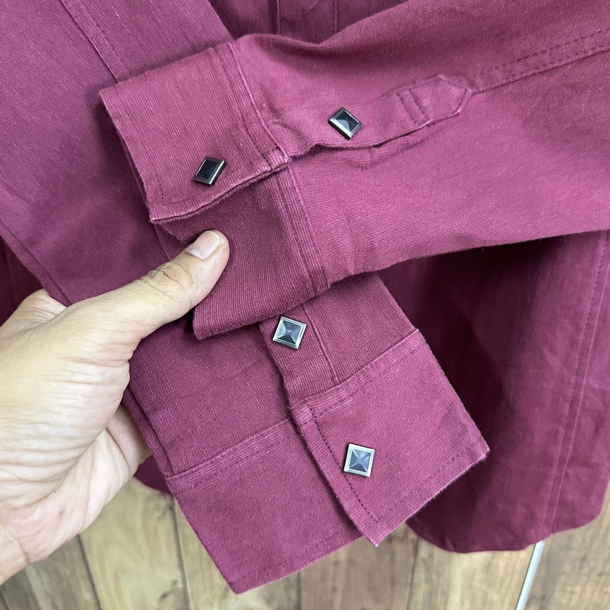 semanticdesign Semantic Design Punk Maroon Denim Shirt A800 Size US S / EU 44-46 / 1 - 5 Thumbnail