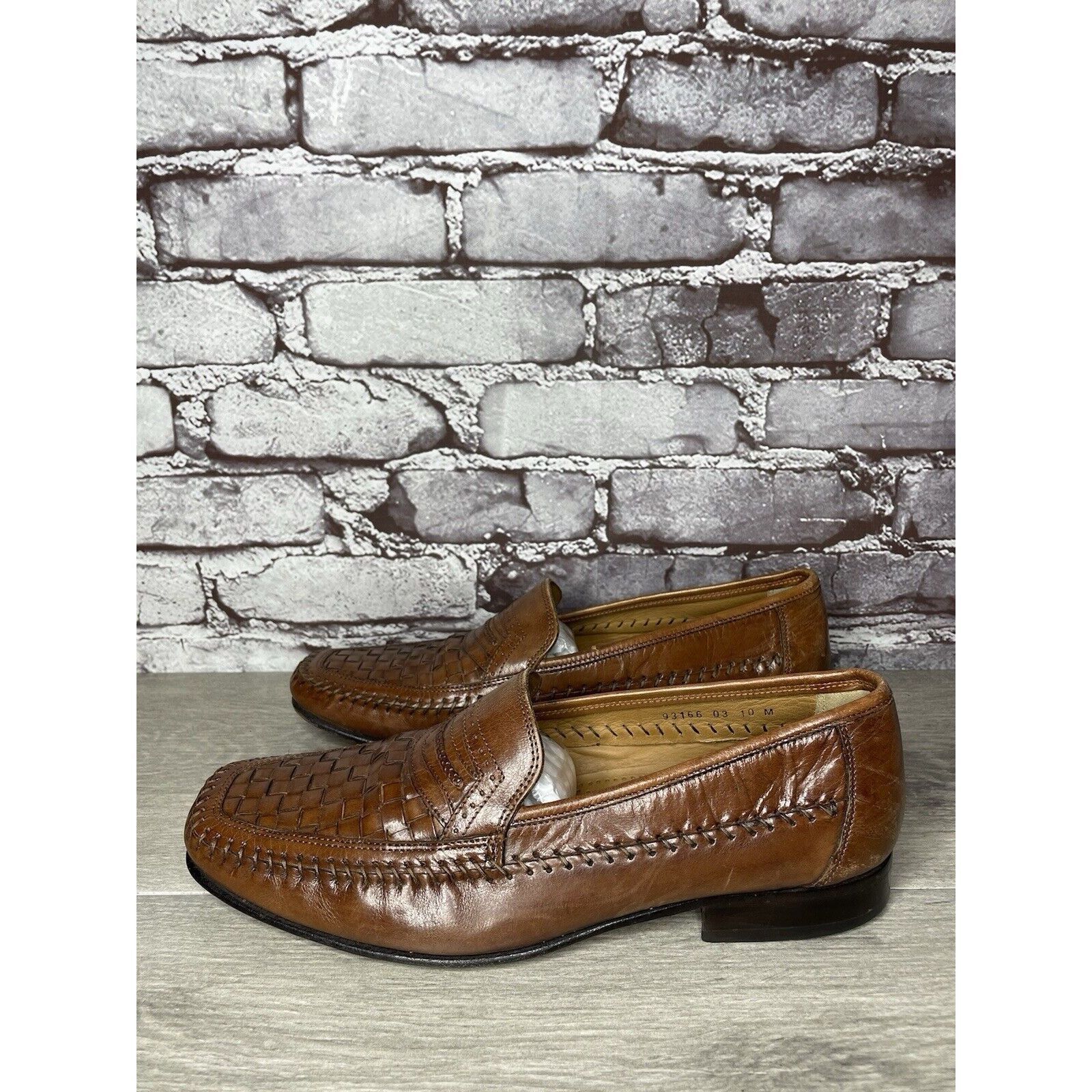 Other Brass Boot Brown Leather Basket Weave Loafers Dress Shoes Me Size US 10 / EU 43 - 22 Thumbnail