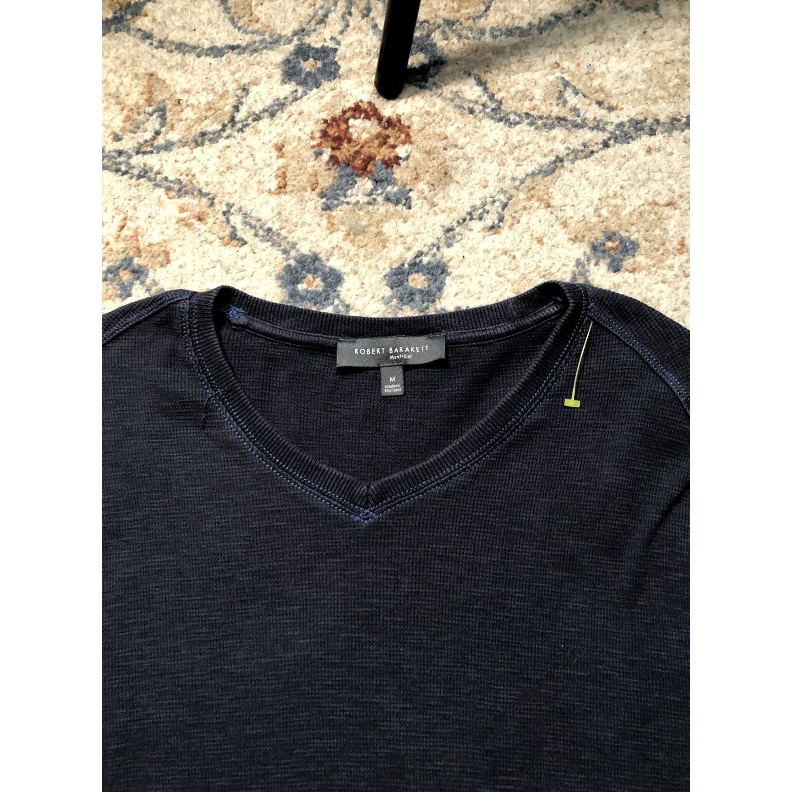 Vintage Robert Barakett T Shirt Mens Medium Blue Long Sleeve V Neck Waffle Knit Stretch Size US M / EU 48-50 / 2 - 6 Thumbnail
