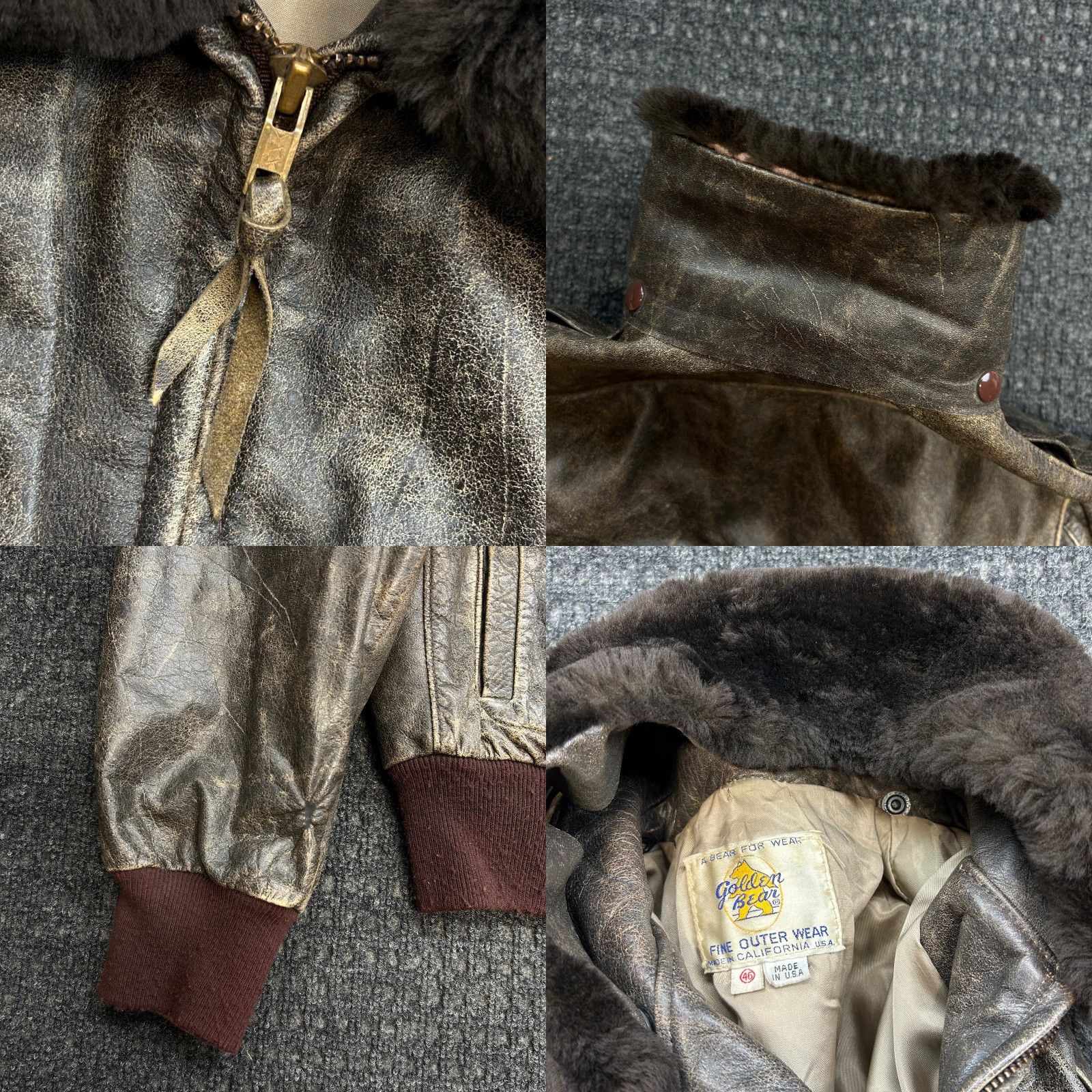 Vintage VINTAGE Golden Bear Leather Jacket Bomber Aviator Flight Fur Collar 46 Made USA Size US S / EU 44-46 / 1 - 8 Thumbnail