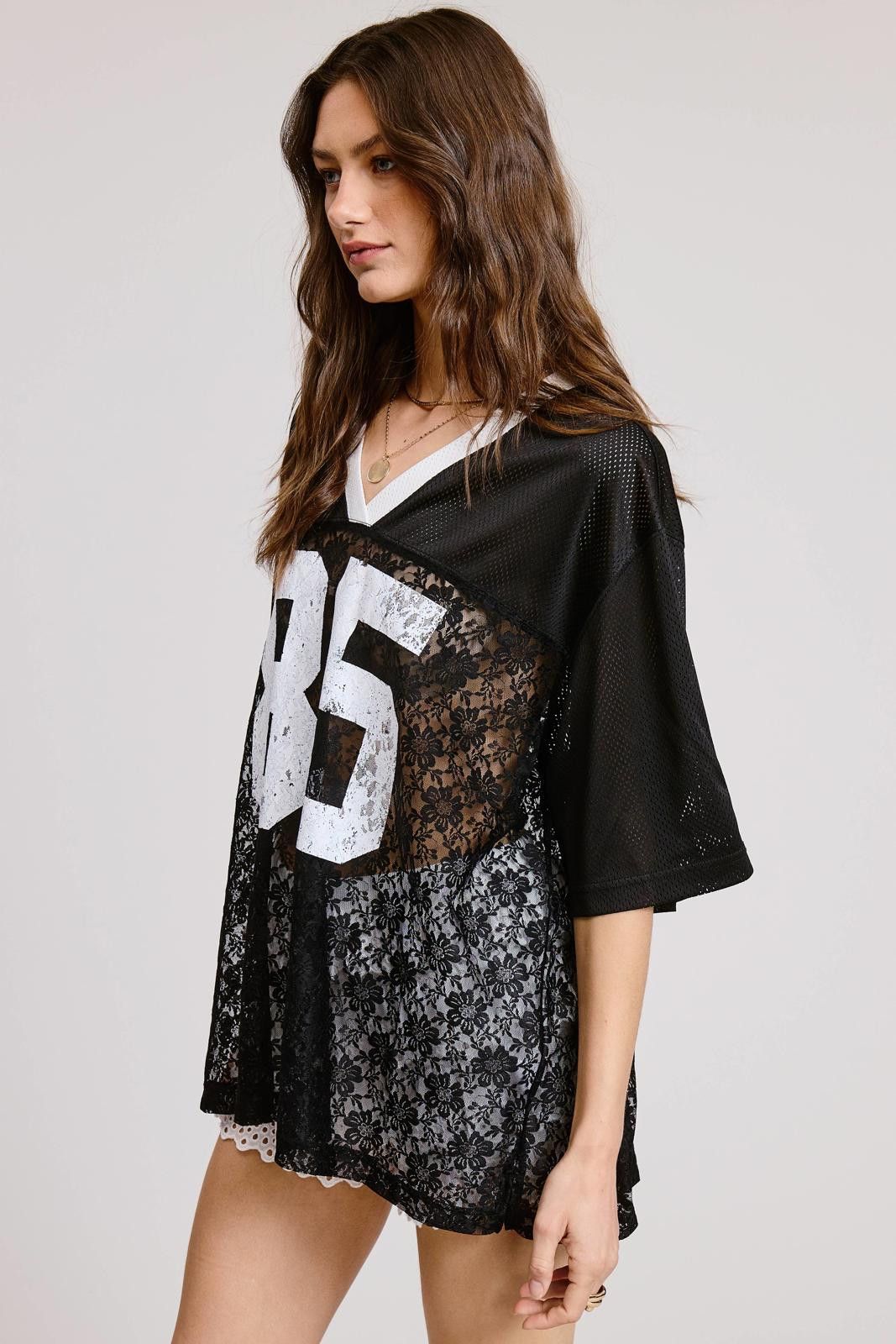 Other Sporty Chic Lace Number 85 Graphic Jersey Top Size L / US 10 / IT 46 - 7 Thumbnail