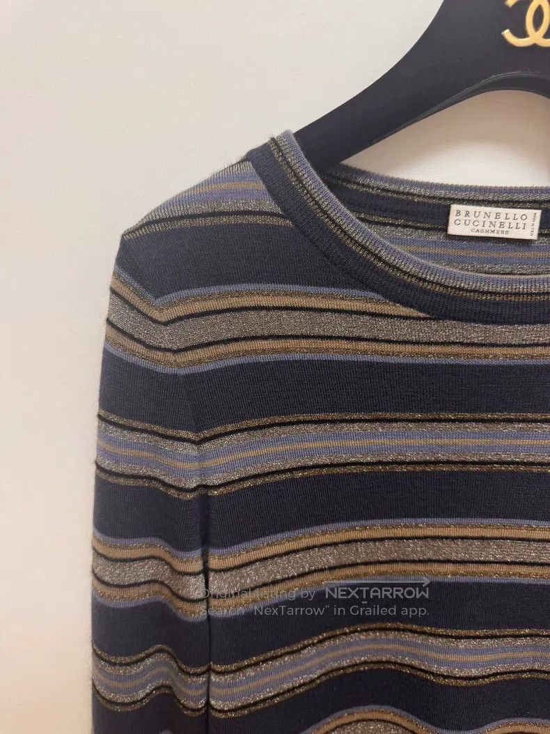 Brunello Cucinelli Brunello Cucinelli Striped Gold Thread Wool Knit Top Size M / US 6-8 / IT 42-44 - 4 Thumbnail