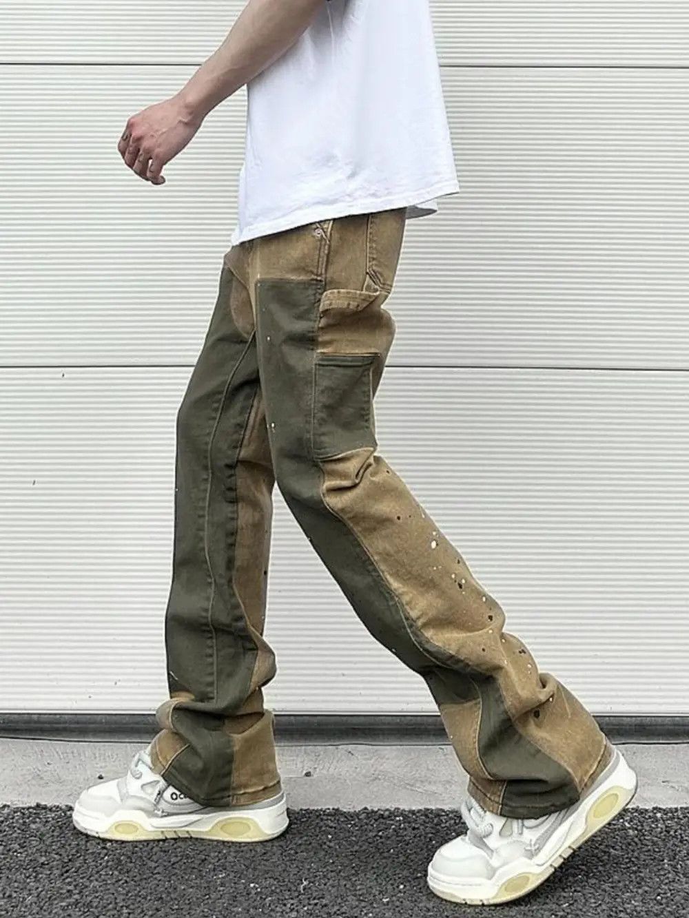 Japanese Brand × Jean Khaki Panel Flared Stack Denim Jeans Size US 34 / EU 50 - 2 Thumbnail