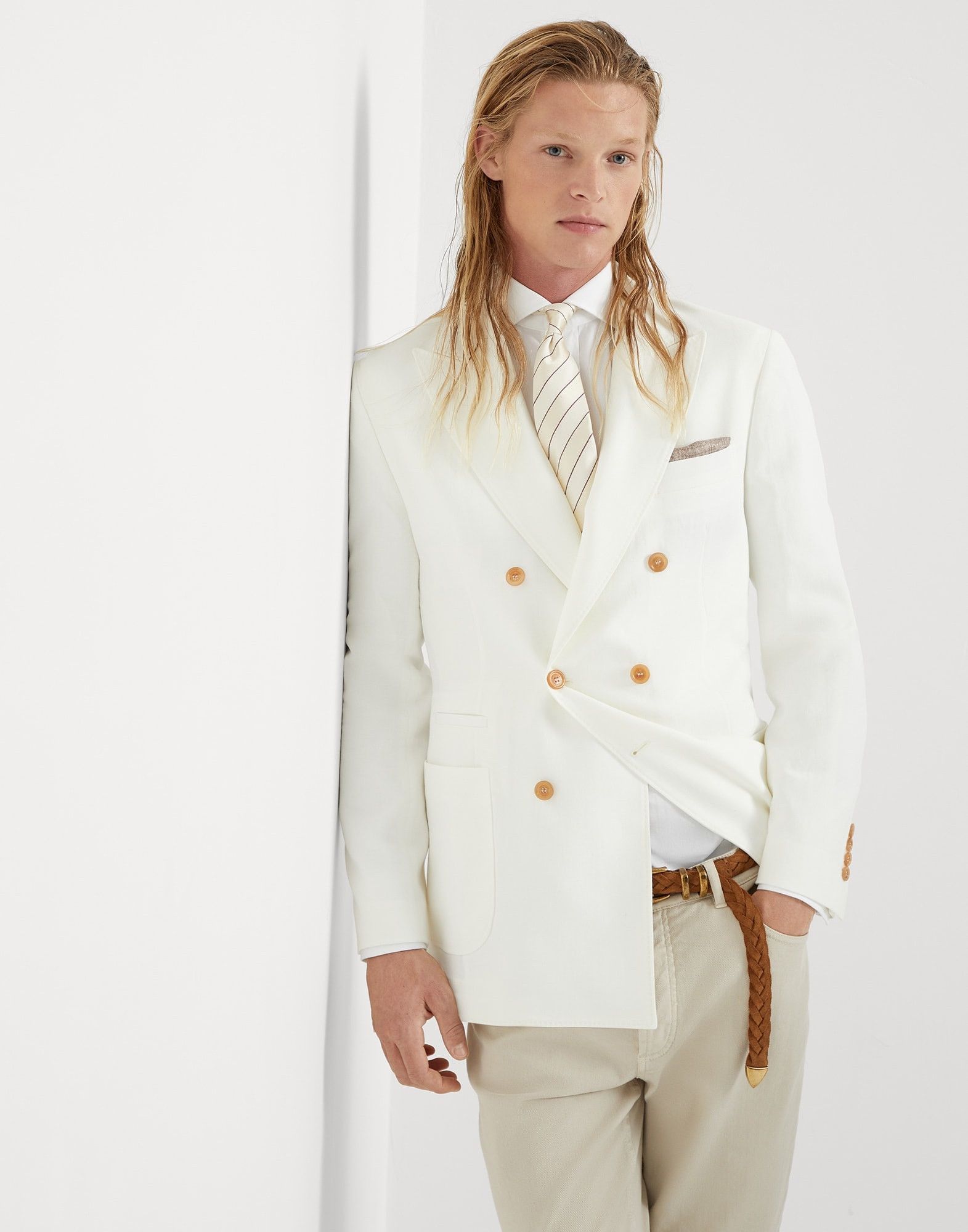 Brunello Cucinelli Jacket Linen in Open White Size US L / EU 52-54 / 3 - 5 Thumbnail