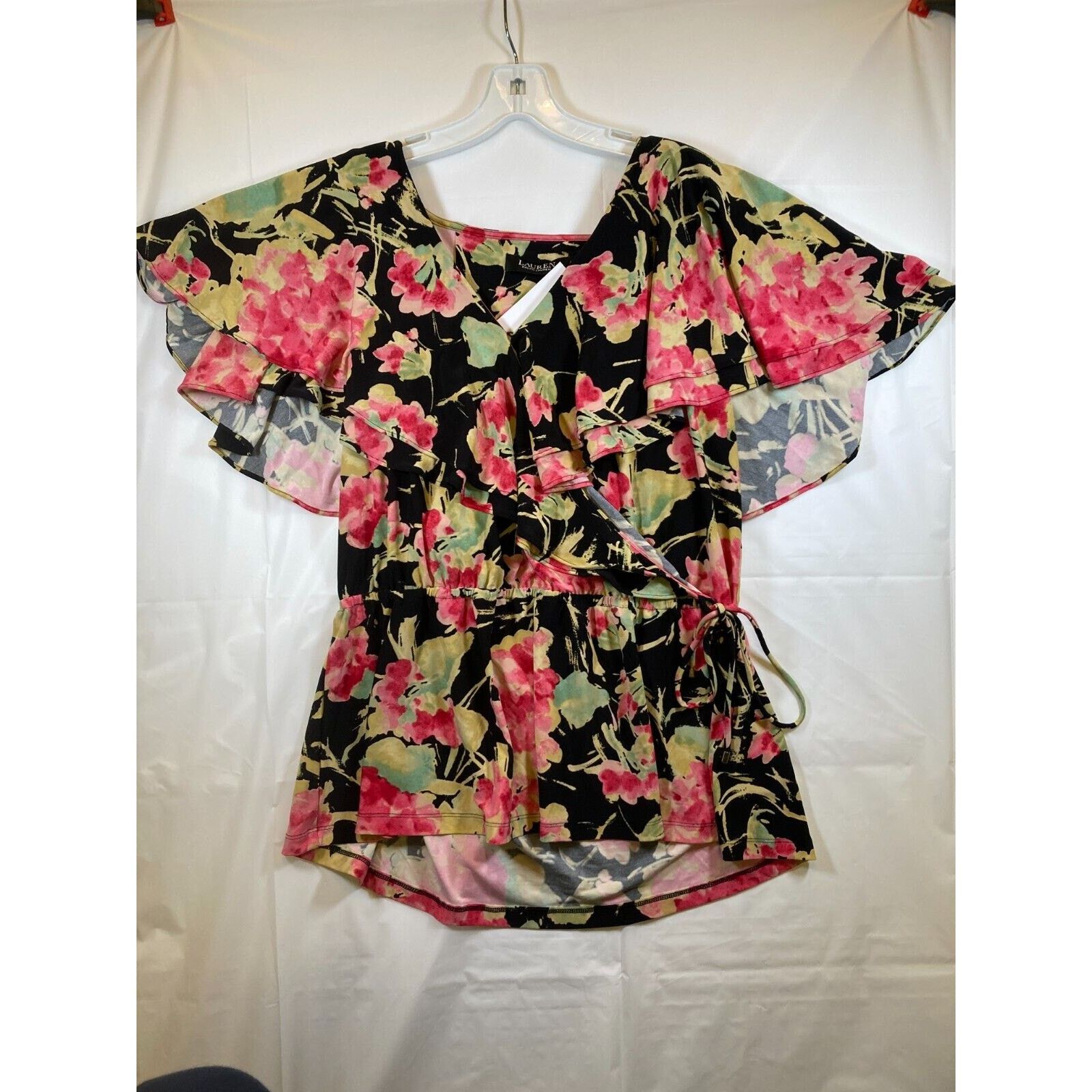 Lauren Ralph Lauren RALPH LAUREN Women’s Black Floral Sleeve Blouse Large Size L / US 10 / IT 46 - 1 Thumbnail
