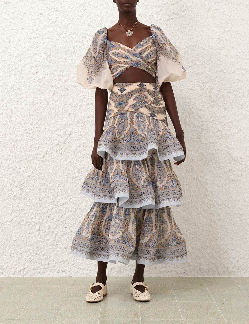Zimmermann oc11z0226 Tiered Pleated Skirt In Multicolor Size 27" / US 4 / IT 40 - 8 Thumbnail