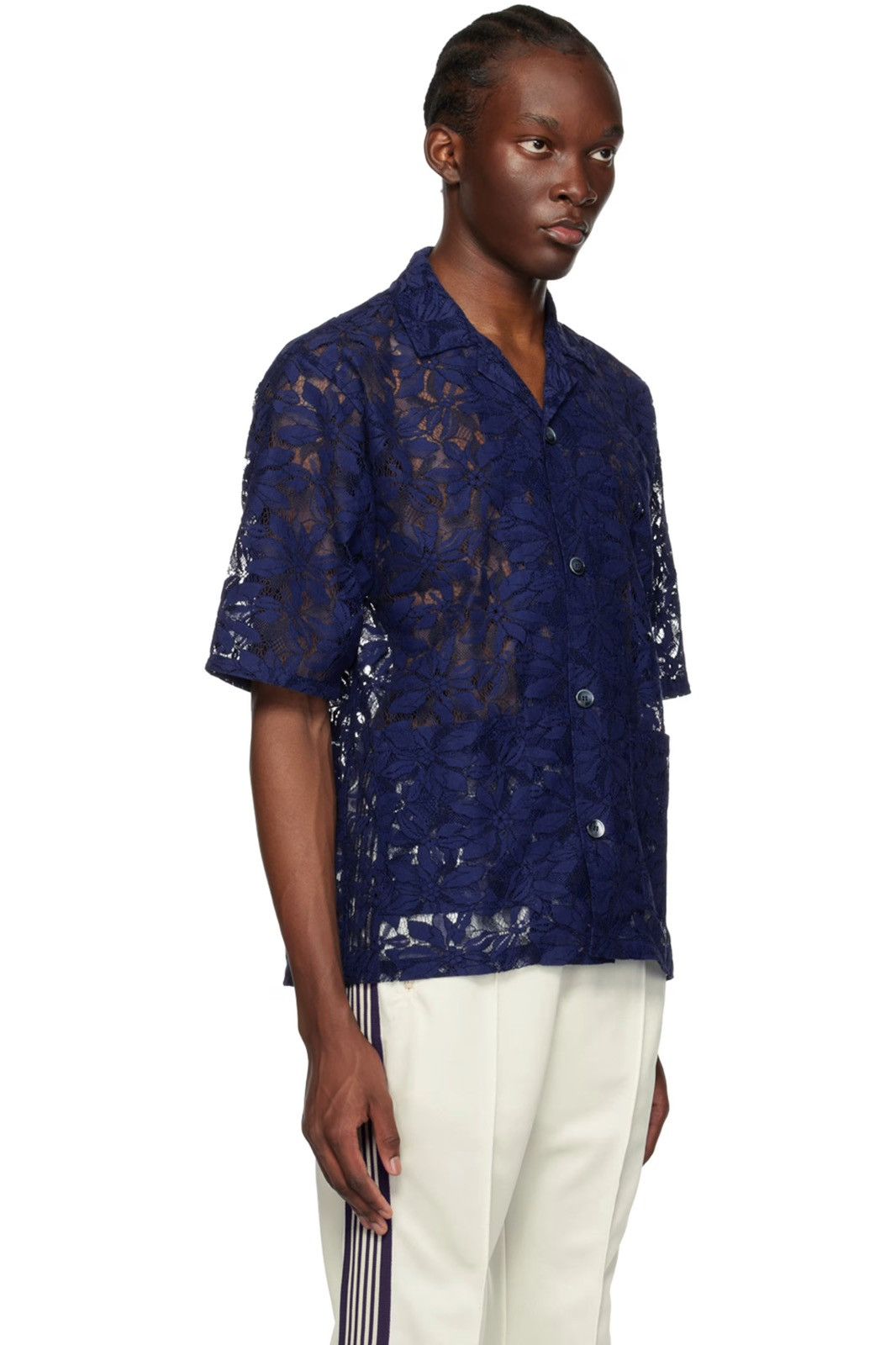 Needles !DS! SS23 Needles Cabana Lace Navy Short Sleeve Shirt Size US L / EU 52-54 / 3 - 6 Thumbnail