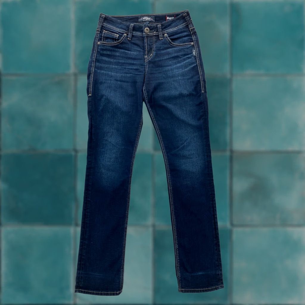 Silver Jeans Co. Silver Jeans Suki Straight Women's 27x32 Dark Blue Denim Grunge Slim Jeans Size 27" / US 4 / IT 40 - 1 Thumbnail