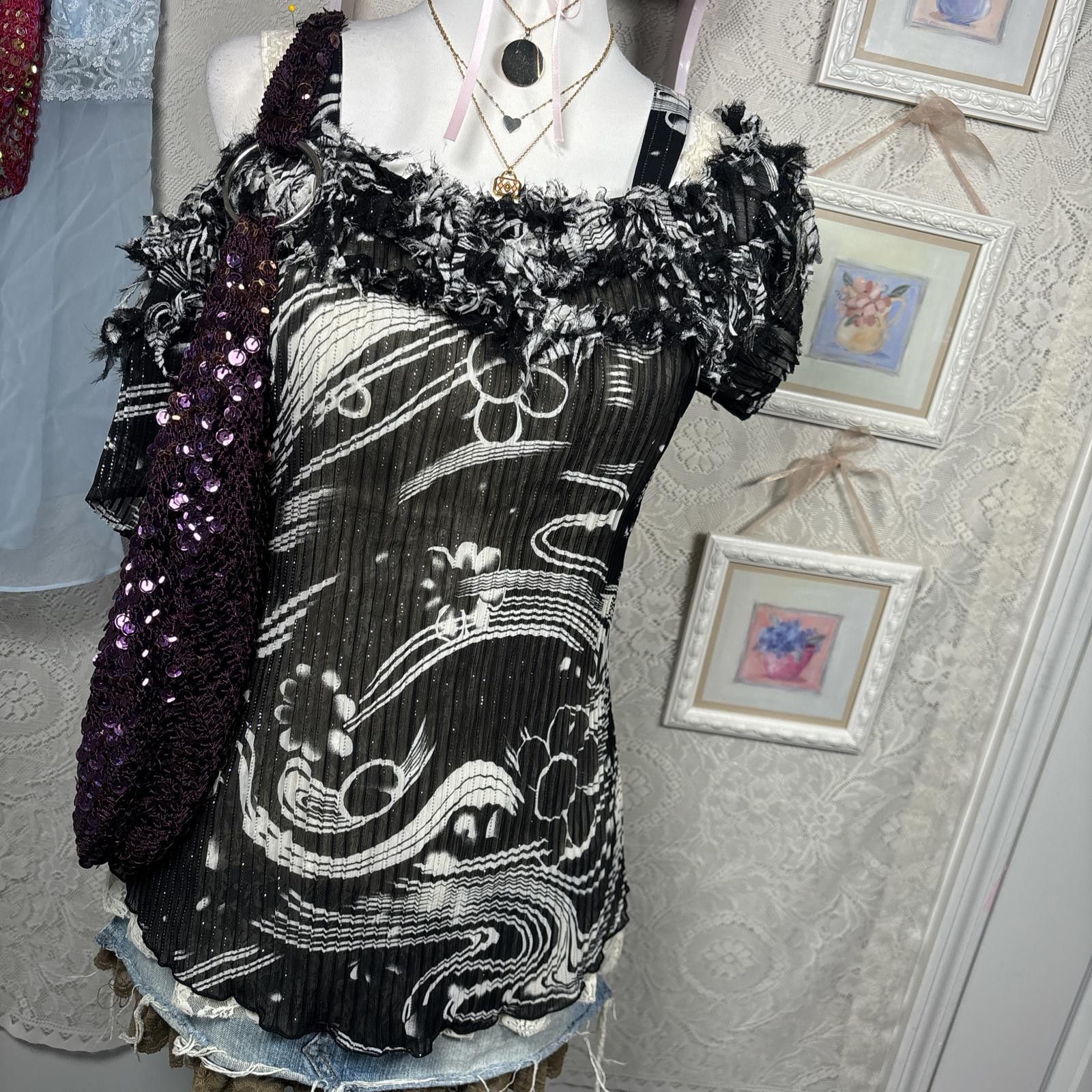 Other vintage ruffle shimmery floral blouse Size XL / US 12-14 / IT 48-50 - 2 Thumbnail