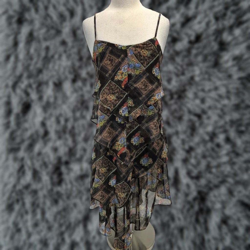 VINTAGE Free People Daisy Chain Dress Size 4 Multicolor Floral Tiered  Bohemian Sheer Sundress Womens