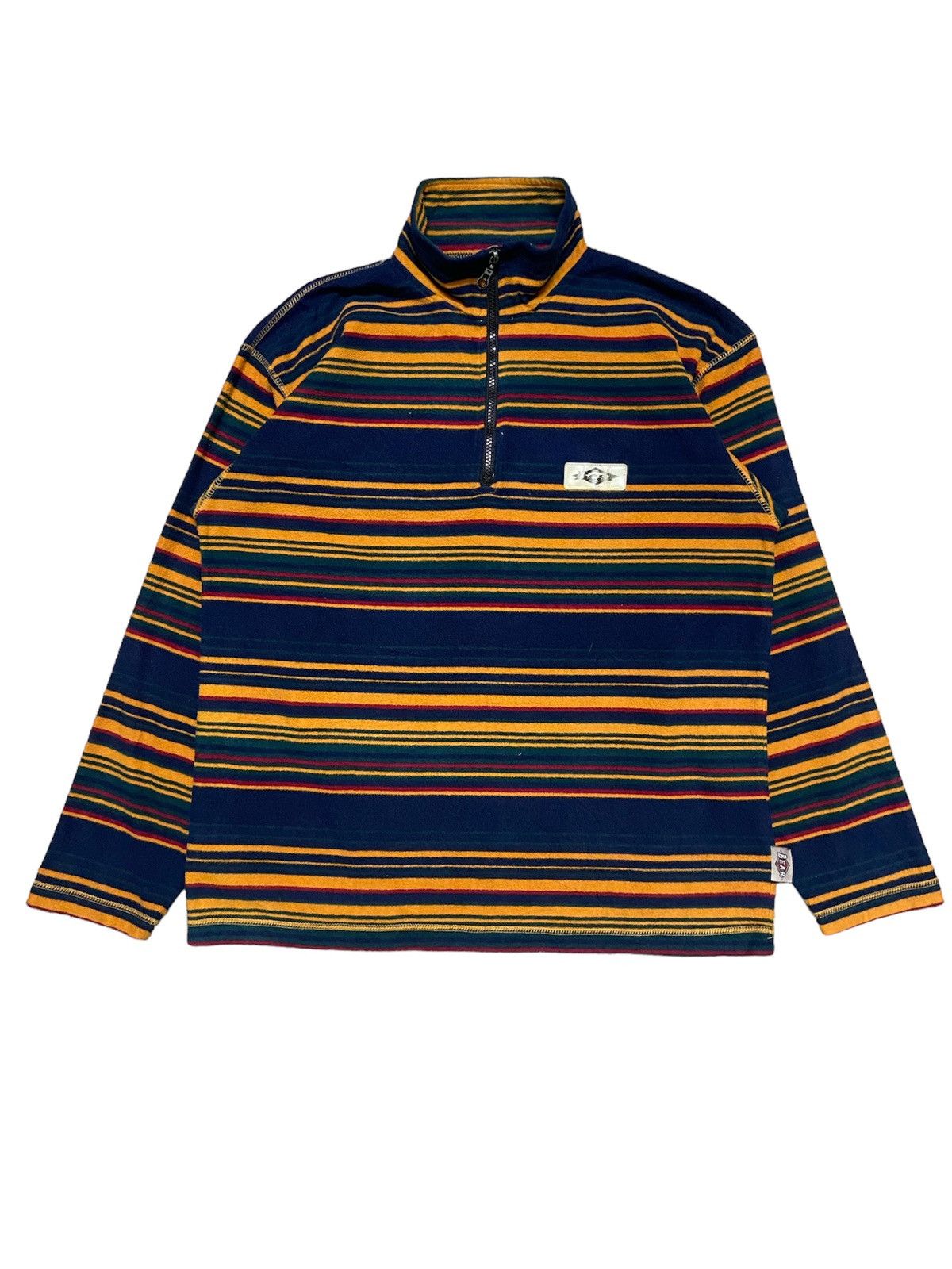 Vintage 90s Bear Surf Striped Halfzip Fleece Sweatshirt