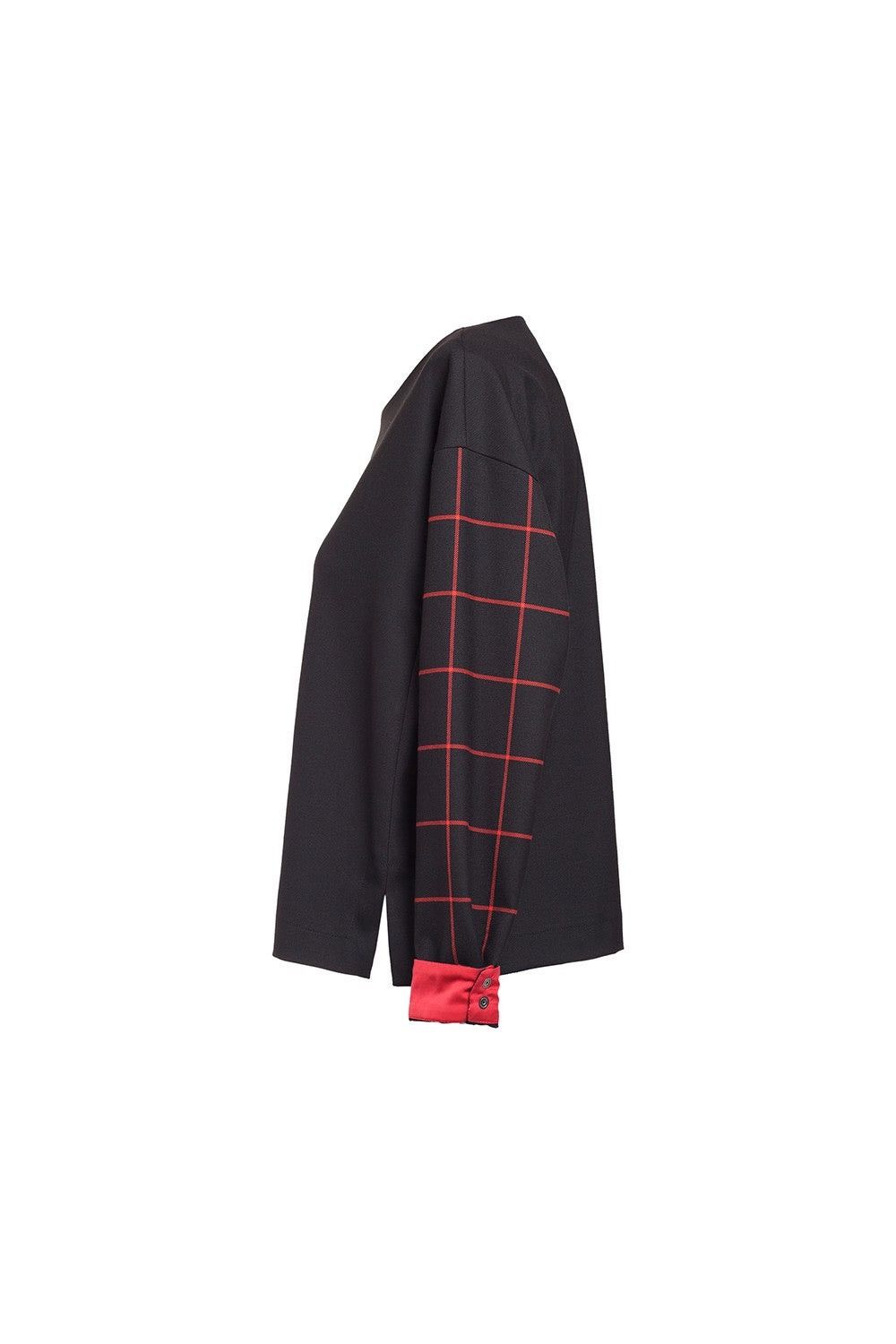 Cop Copine Cop Copine Black Knok Top with Red Checked Sleeve and Cuffs Size S / US 4 / IT 40 - 13 Thumbnail