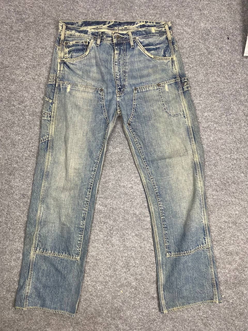 Japanese Brand vintage oxen workwear double knee denim nice design Size US 35 - 1 Thumbnail