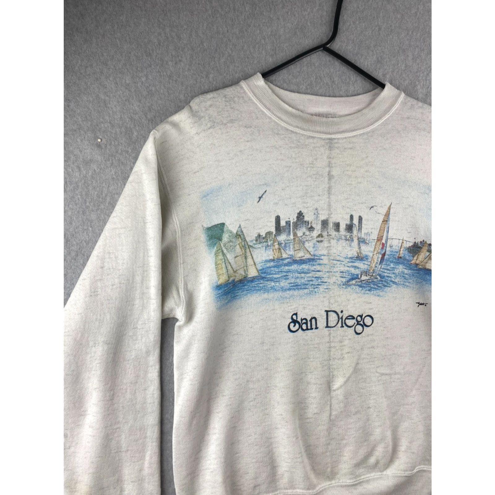 Vintage VINTAGE Oneita Sweatshirt Shirt Mens M White San Diego Pullover Graphic Print Logo All Seasons Breathable Hooded 90s Art San Diego Bay Mens Size US M / EU 48-50 / 2 - 4 Thumbnail