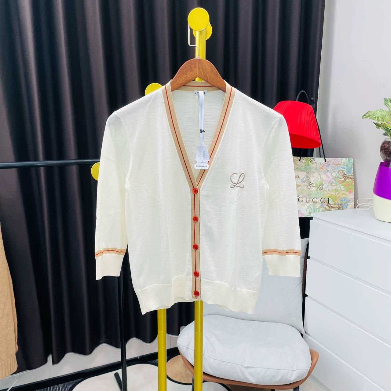 Loewe Loewe Beige Chest Logo Knit Cardigan Size US S / EU 44-46 / 1 - 1 Thumbnail