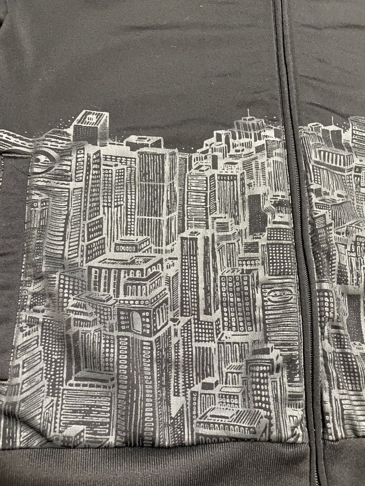 Adidas Track Jacket Black Neon 3-Stripes City Skyline Print