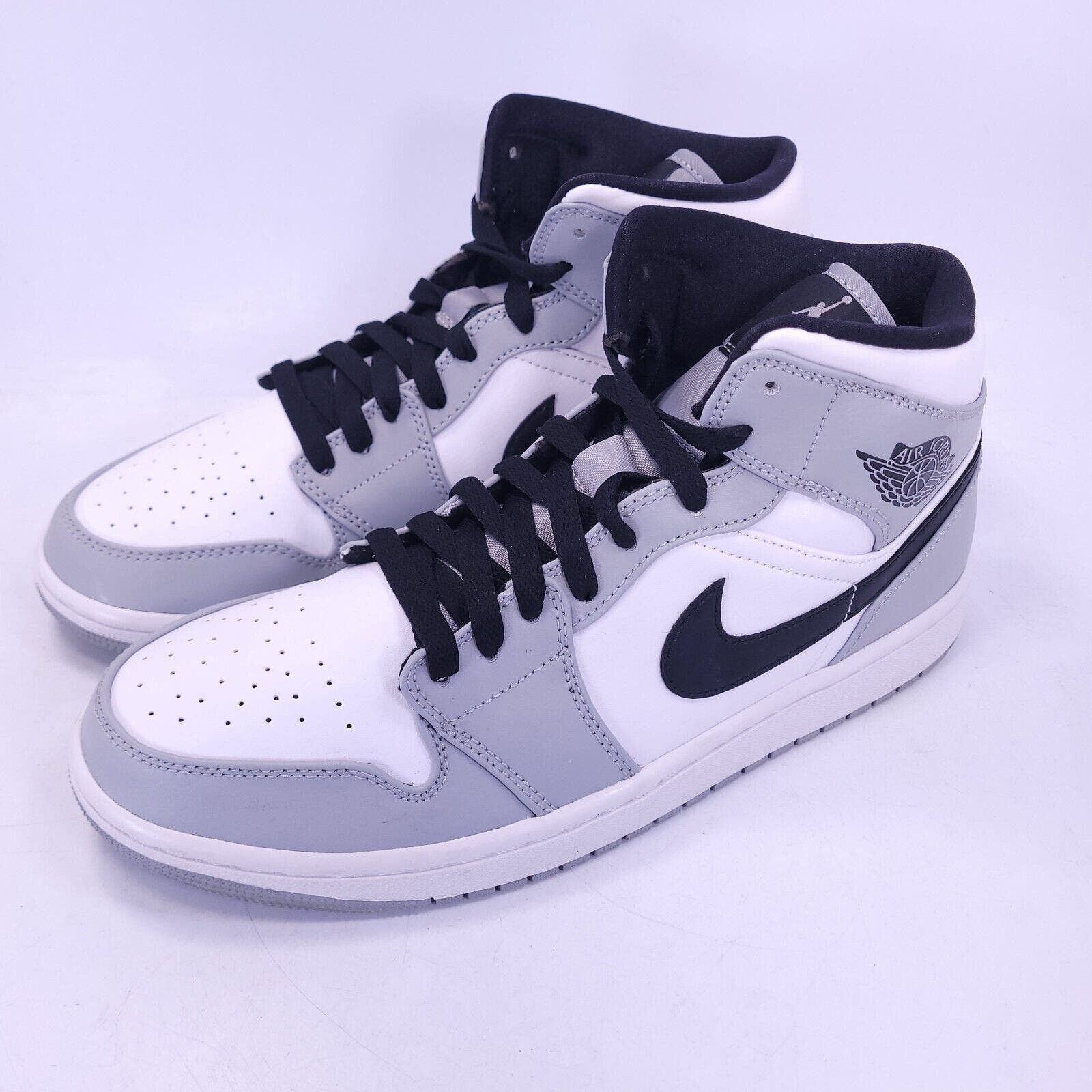 image of Nike Air Jordan 1 Mid Shoe Mens Size 9 554724-092 Gray White in Grey
