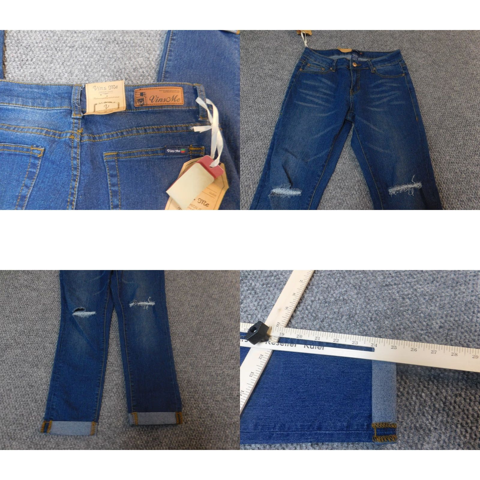 Denime Vins Me Jeans Women 9 Blue Straight Cuffed Denim Zip Zipper Regular Inseam 25 Classic Color: Blue Pattern: Solid Size 9 Size 30" / US 8 / IT 44 - 8 Thumbnail