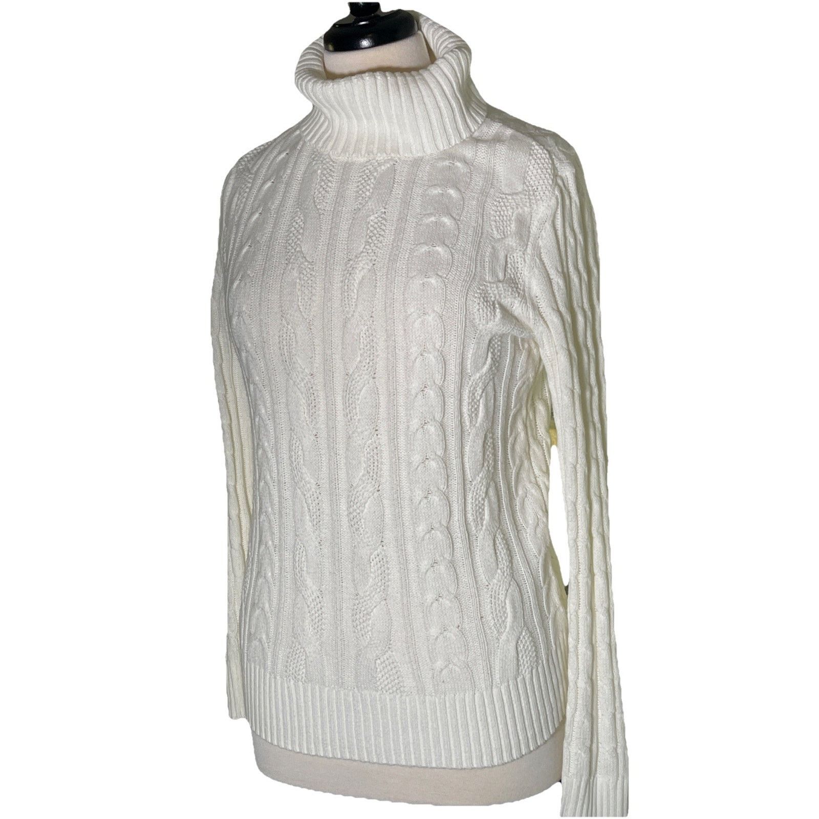 Croft & Barrow Croft And Barrow White Cable Knit Turtleneck Sweater, Small Size S / US 4 / IT 40 - 1 Thumbnail