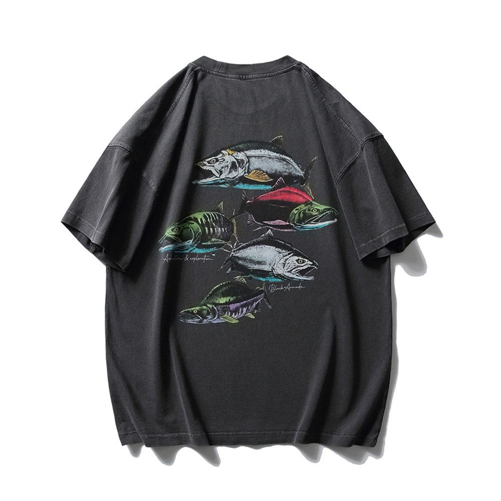 Japanese Brand × Vintage Men's washed distressed hip-hop trendy fish print T-shirt Size US M / EU 48-50 / 2 - 1 Thumbnail