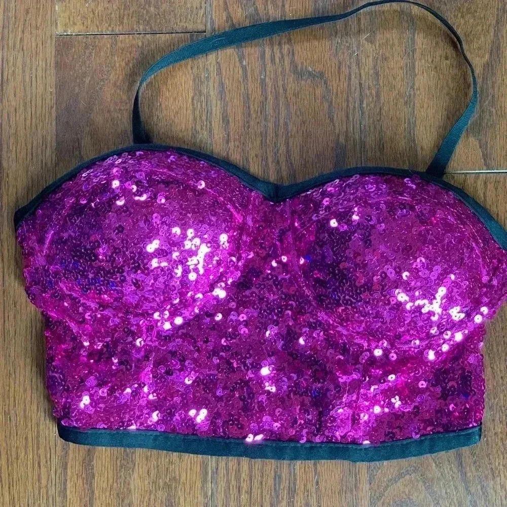 Designer Balera Sequin Bustier Top in Fuchsia Size S / US 4 / IT 40 - 2 Thumbnail
