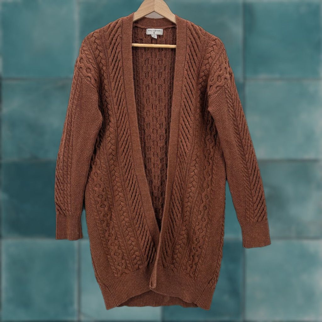Nili Lotan Nili Lotan X Target Cardigan Sweater Womens XXS Brown Cable Knit Open Longline Size XXS / US 00 / IT 34 - 1 Thumbnail