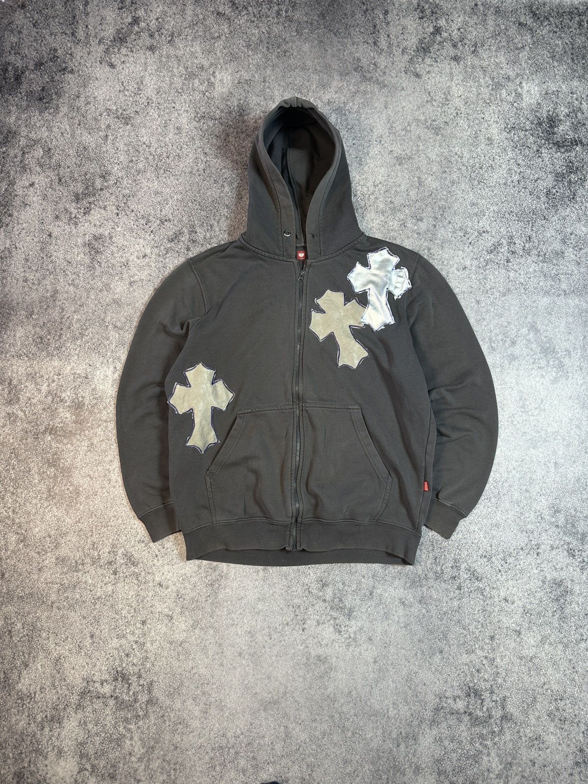 Y2K grunge Cross パーカー YUNZSXJY Womens Men Zip Up Grunge Hoodie Cross Print Jacket