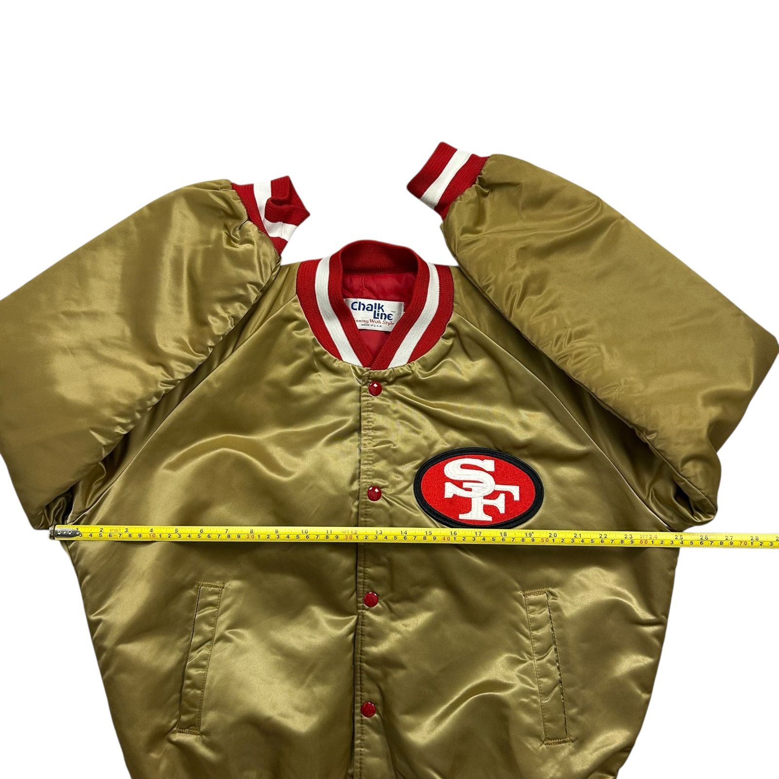 NFL VTG 90s SF 49ERS CHALK LINE SATIN JACKET SPELL OUT Size US L / EU 52-54 / 3 - 12 Thumbnail