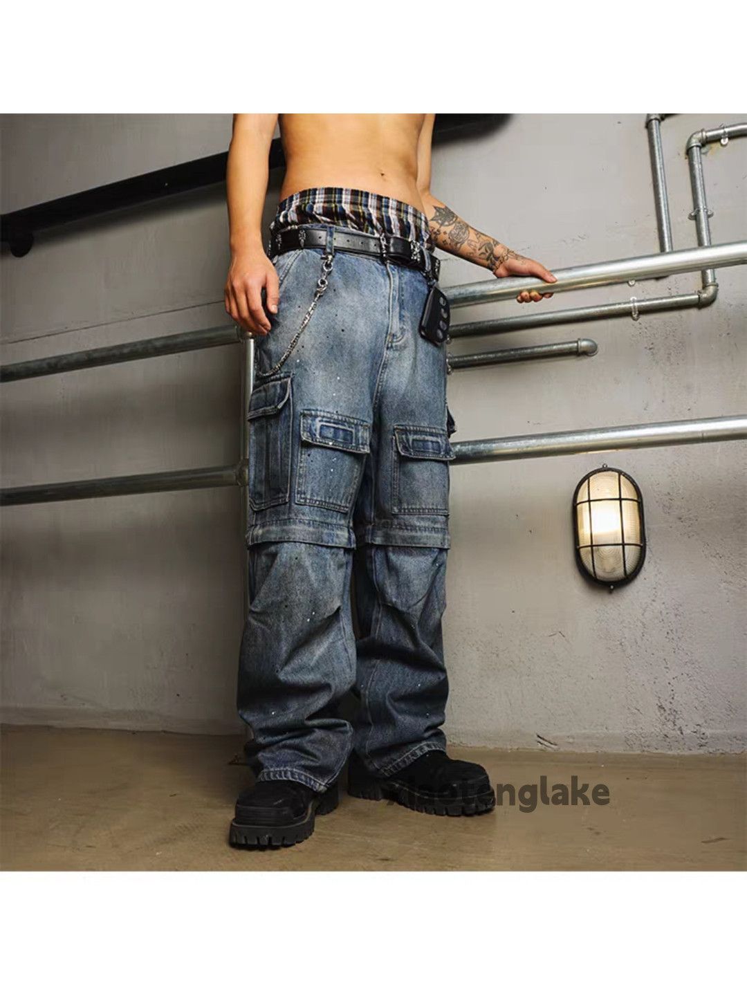 Jean xz faded supreme Stussy kith style baggy cargo stain jeans Size US 37 - 1 Thumbnail