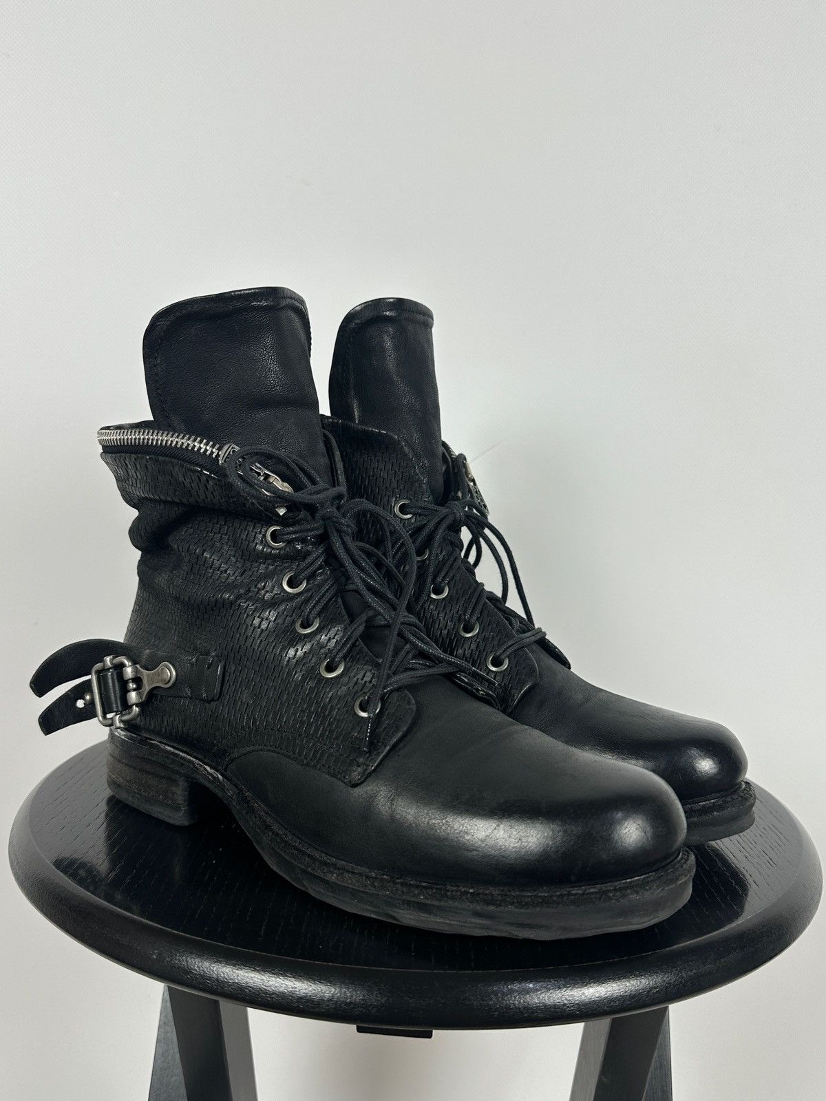 A.S.98 A.S.98. Airstep Black Leather Biker Zip Buckle Ankle Boots Size US 8 / IT 38 - 12 Thumbnail