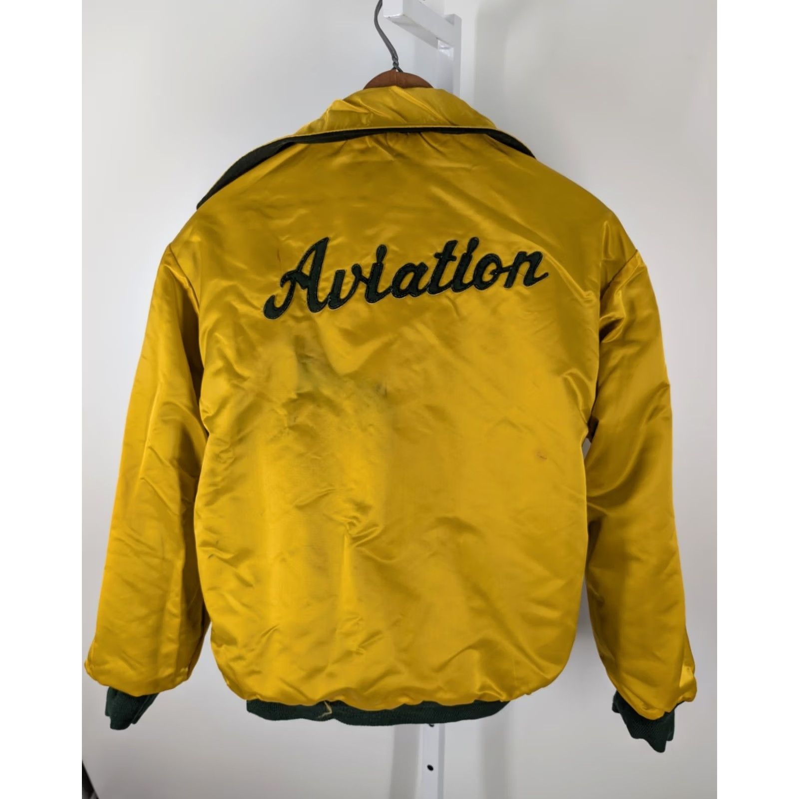 CO VINTAGE Hewitt Mfg Co AVIATION Reversible Letterman Varsity Jacket USA Wool Nylon 1950s 46" Chest Golden Yellow Green Mens Women? Size US S / EU 44-46 / 1 - 3 Thumbnail