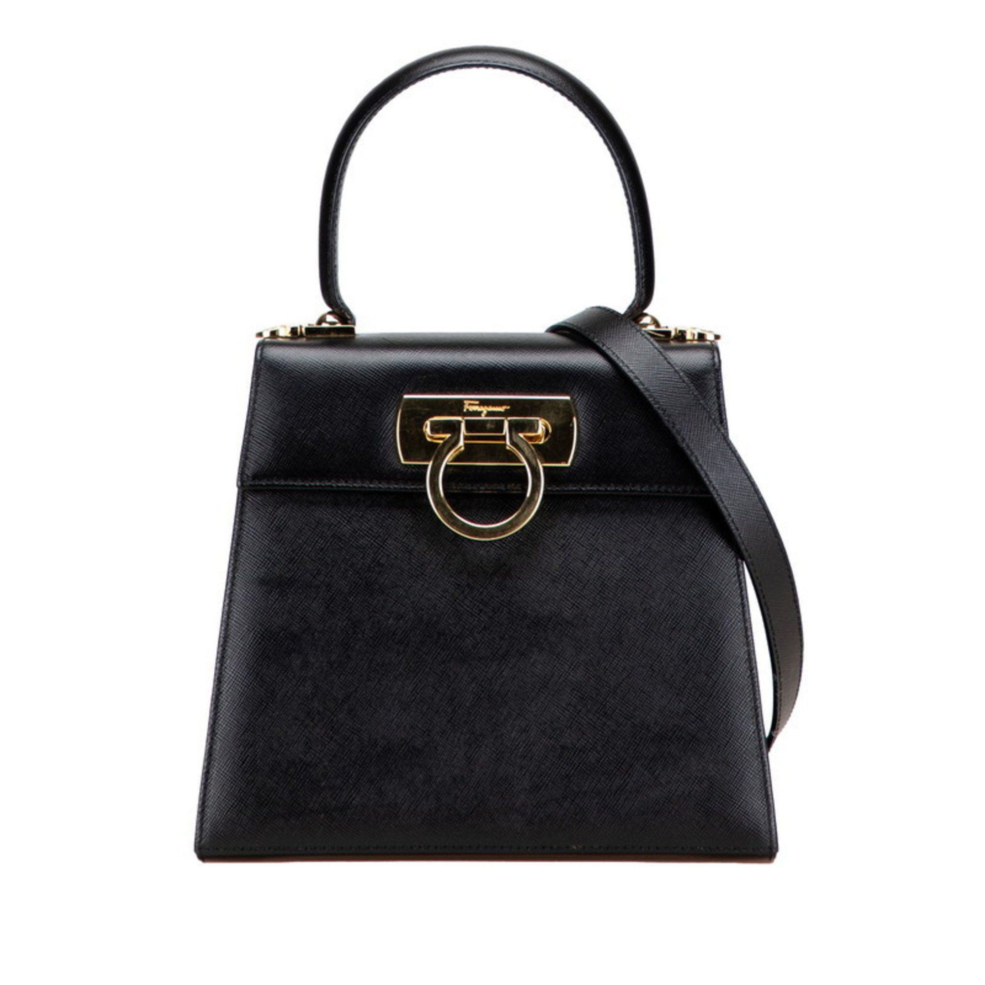 Salvatore Ferragamo Salvatore Ferragamo Gancini handbag/shoulder bag, 2-way, black leather, women's. Size ONE SIZE - 1 Thumbnail
