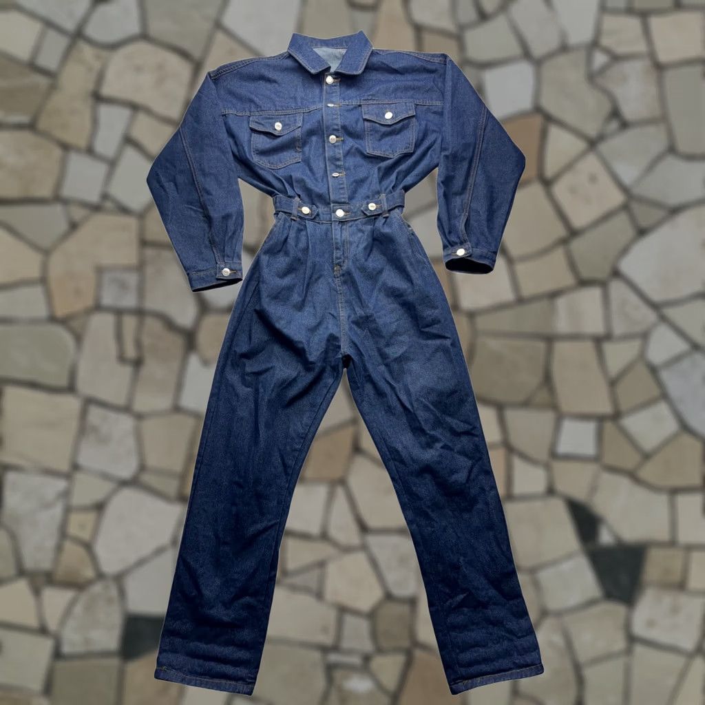 Denime VINTAGE Denim Jumpsuit Womens M Blue Long Sleeve Button-Down Front Elastic #9358 Size M / US 6-8 / IT 42-44 - 1 Thumbnail