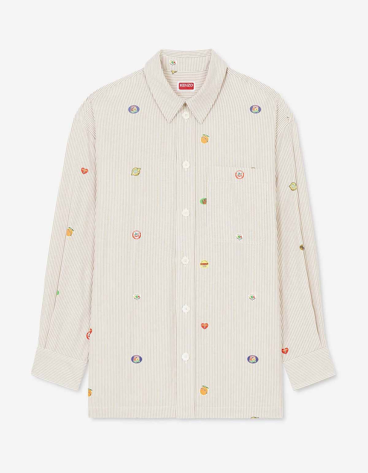 image of Beige 'Kenzo Fruit Stickers' Oversized Shirt, Men's (Size Small)