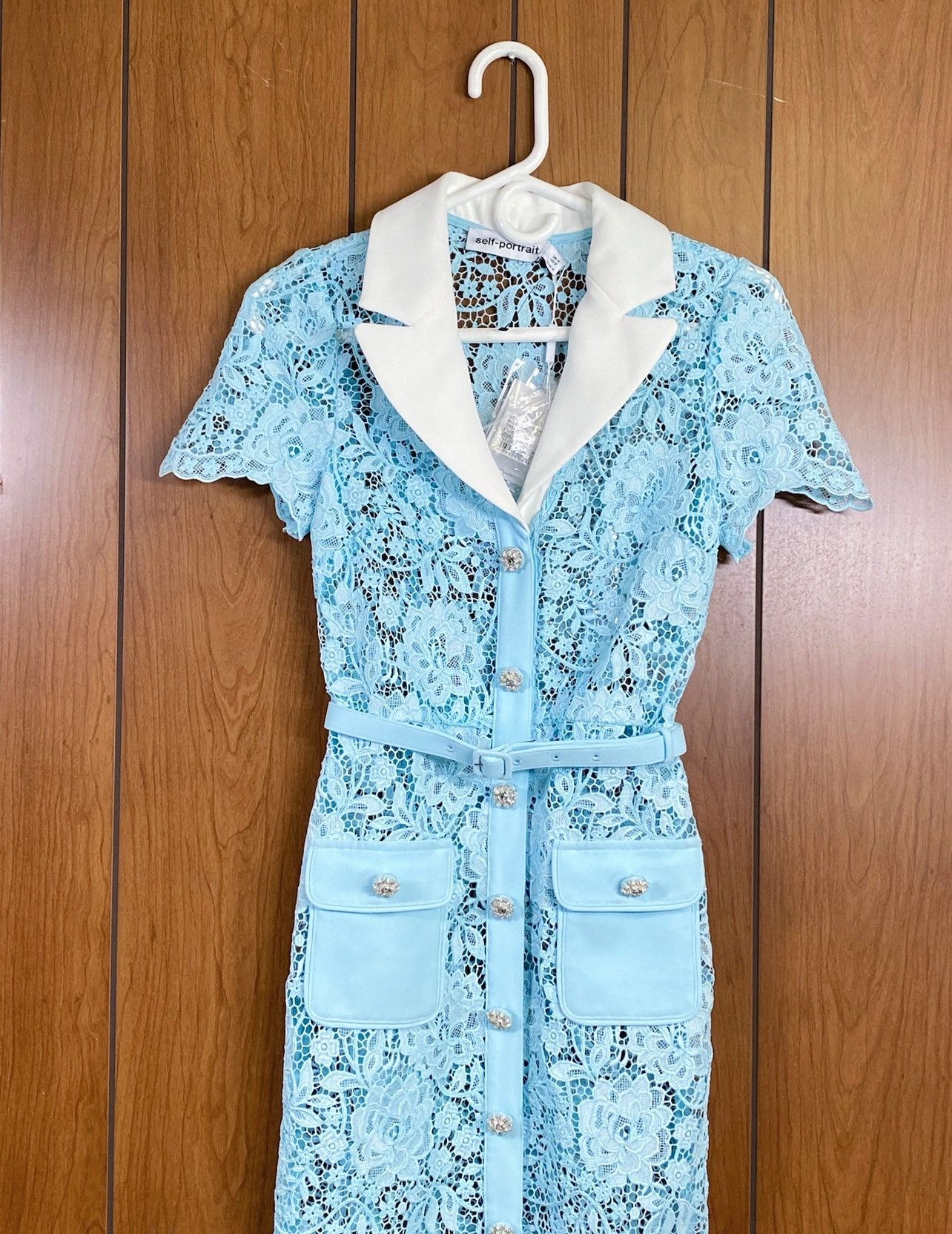 Self-Portrait SELF-PORTRAIT Cord Belted Lace Midi Shirtdress size 0 Size XS / US 0-2 / IT 36-38 - 4 Thumbnail
