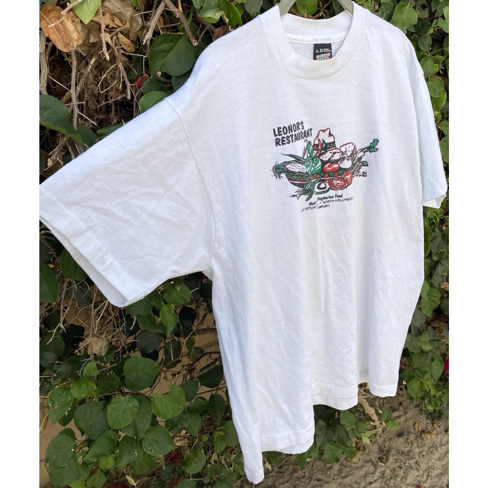 Vintage VINTAGE Hollywood T-Shirt North Hollywood Leonore’s Restaurant Mexican Vegetarian White XS? XL Size US XL / EU 56 / 4 - 5 Thumbnail