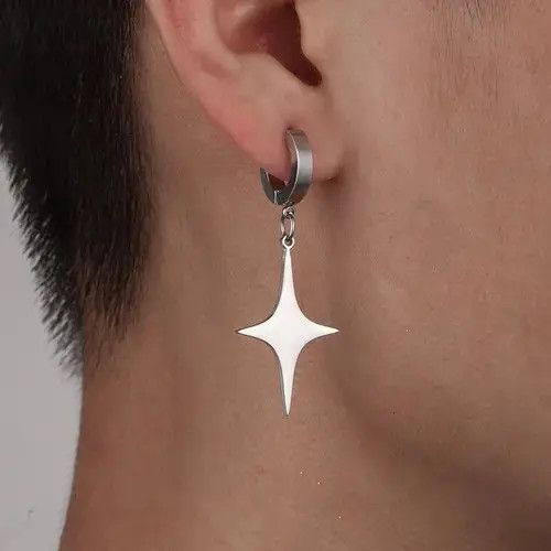 Other Titanium Steel Cross Star Dangle Drop Earrings for Men Size ONE SIZE - 4 Thumbnail