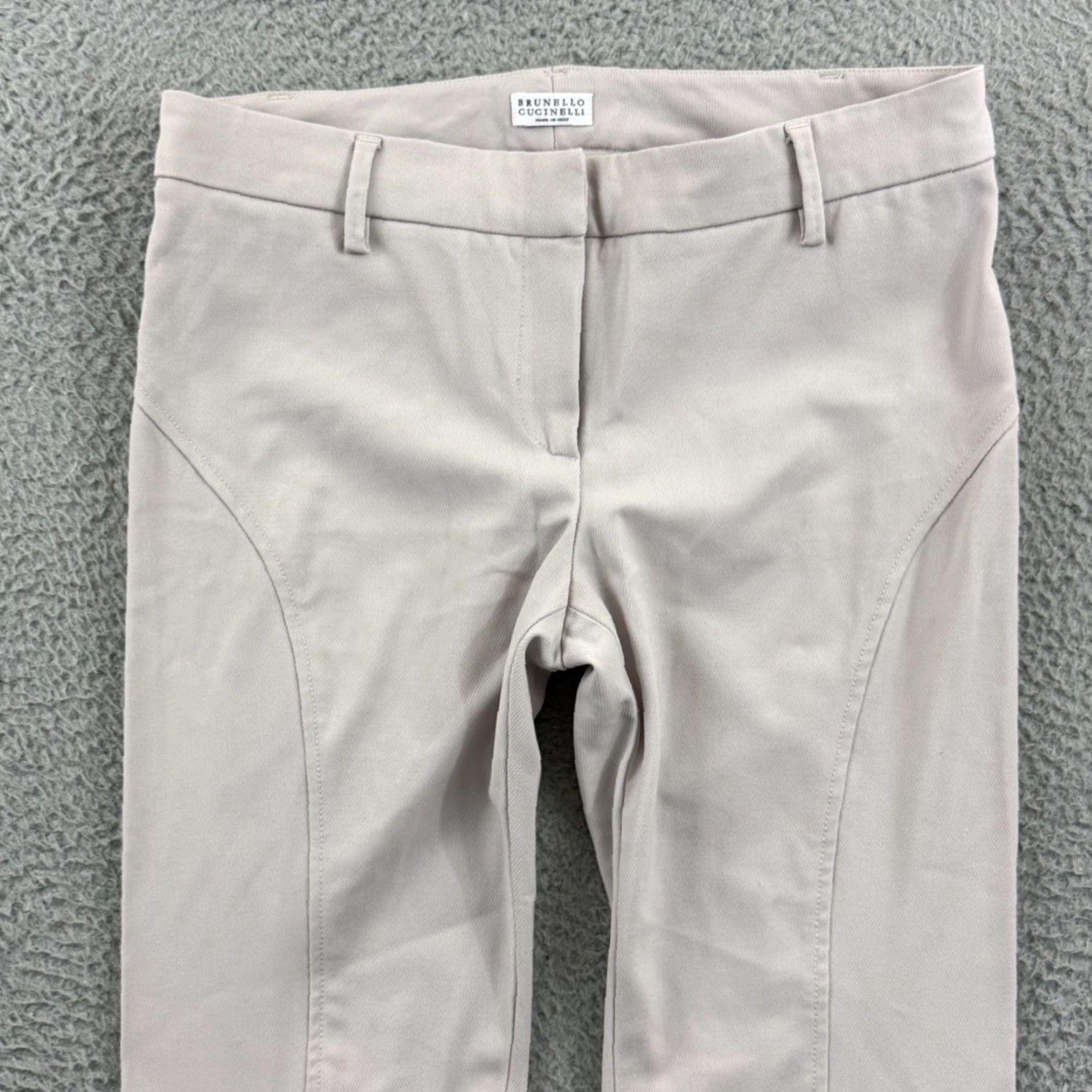 Brunello Cucinelli VINTAGE Brunello Cucinelli Pants Womens 6 Ivory Twill Flat Front Trousers Preppy Italy Size 28" / US 6 / IT 42 - 3 Thumbnail