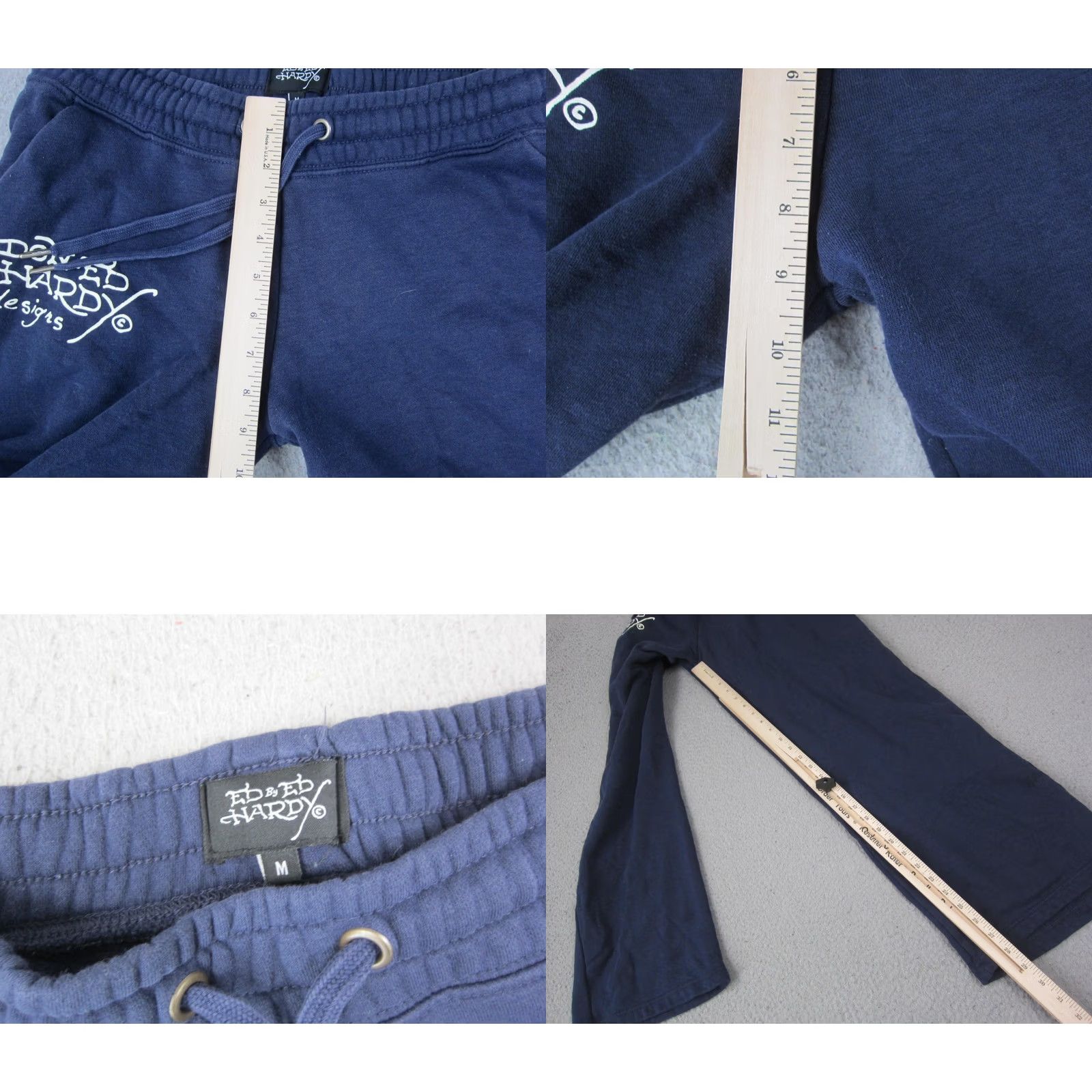 Abercrombie & Fitch Ed Hardy Pants Sweatpants Mens Medium Blue Wide Leg Fleece Broken Hearts Y2K Size 32" / US 10 / IT 46 - 9 Thumbnail
