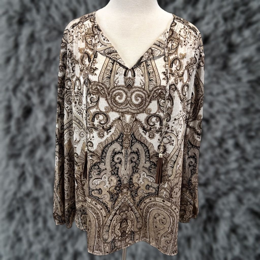 Vintage Chico's Top Blouse Paisley XL Brown Boho Cottagecore Tunic 70s Aztec Bohemian Classic Relaxed Women XL Mens? Size XL / US 12-14 / IT 48-50 - 1 Thumbnail