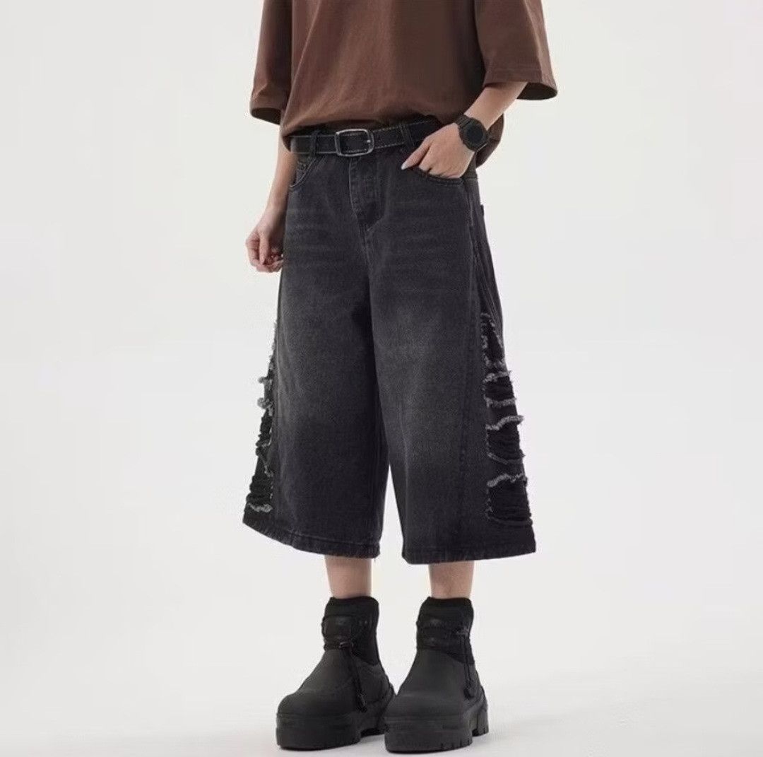 Japanese Brand 💥Unnamed black distressed harajuku jort pant Size US 33 - 1 Preview