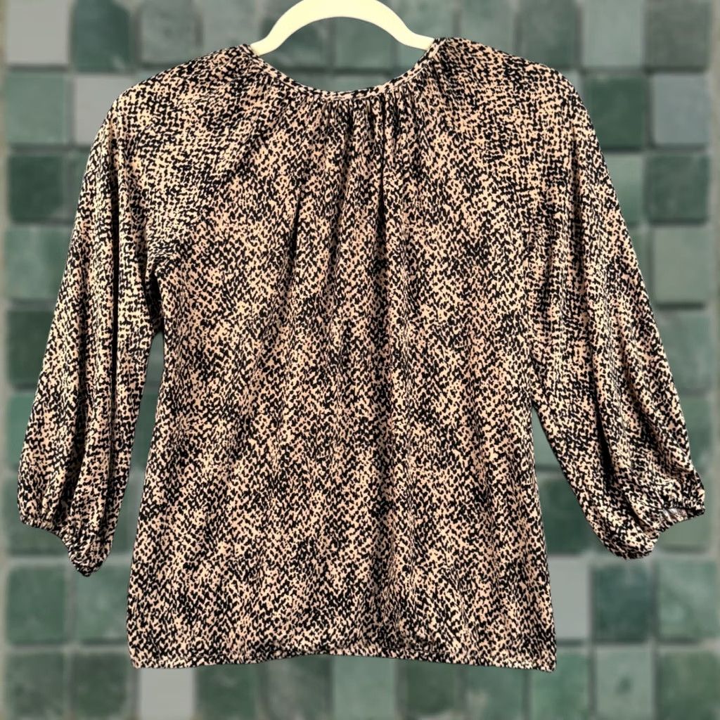 Anne Klein Anne Klein Blouse Womens PXS XSP Tan Black Animal Print Sleeve Mob Wife Office Siren Size XS / US 0-2 / IT 36-38 - 1 Thumbnail