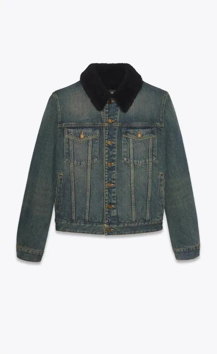 Saint Laurent Paris Jacket with Shearling in Dark Dirty Vintage Blue Denim Size US M / EU 48-50 / 2 - 1 Thumbnail