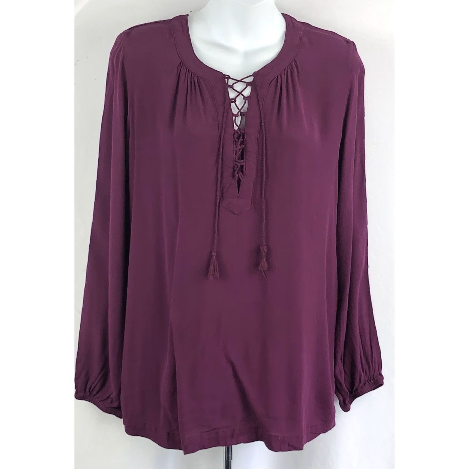 Vintage VINTAGE peasant top Nike Shirt Adult M Purple Long sleeve balloon Tassels Lace up Boho Hippie Size M / US 6-8 / IT 42-44 - 4 Thumbnail