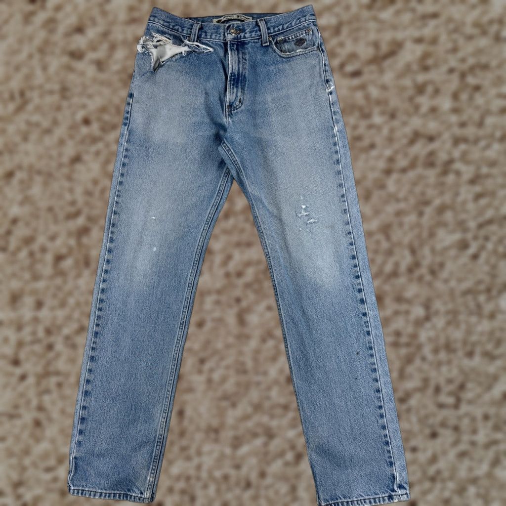 Harley Davidson Harley-Davidson Men's Jeans 32 Blue Denim Straight Distressed 5-Pocket Regular Fit Size US 32 / EU 48 - 1 Thumbnail
