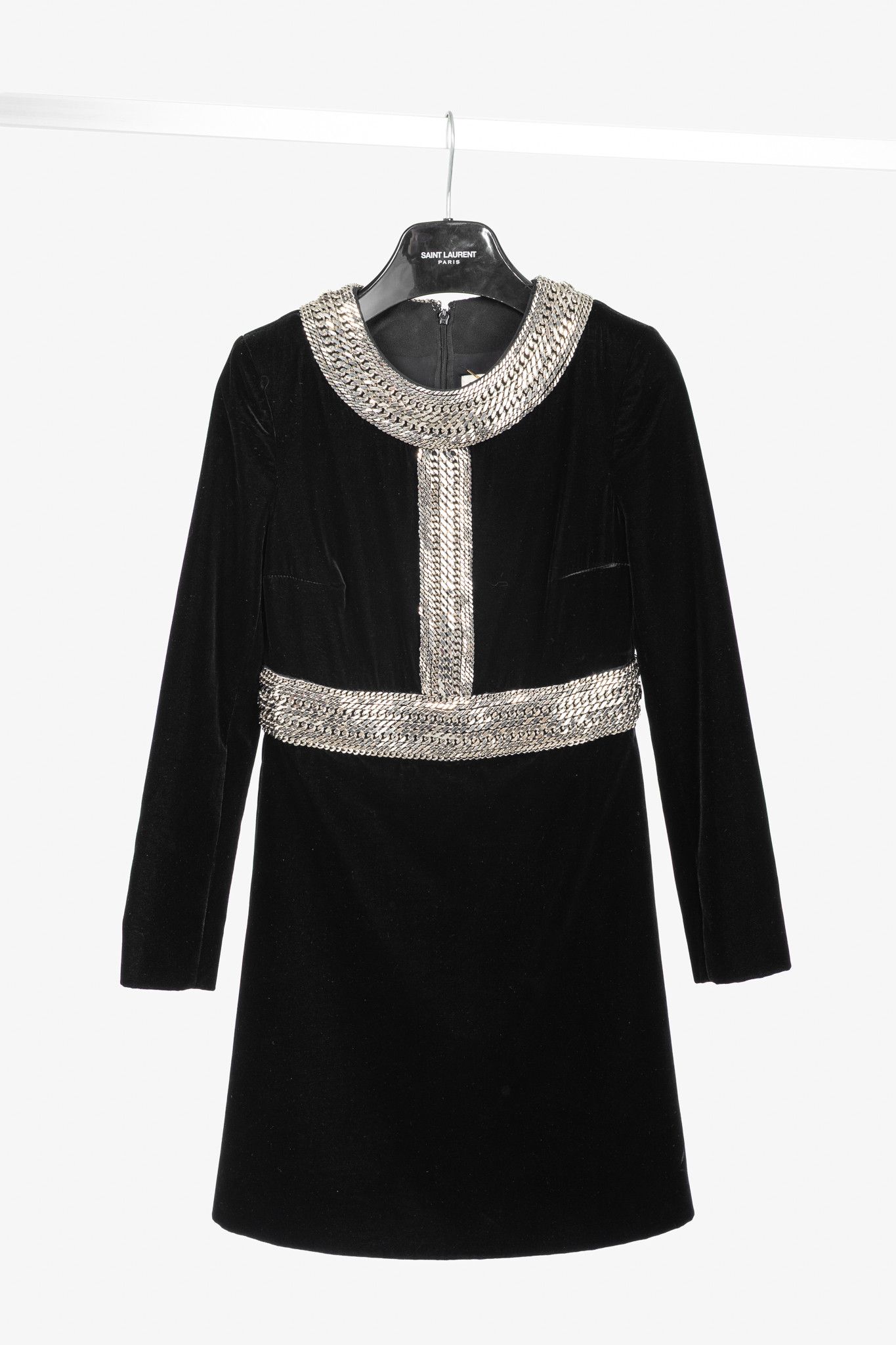 Saint Laurent Paris Saint Laurent AW14 Runway Velvet Chain-Embellished Minidress Size S / US 4 / IT 40 - 1 Thumbnail