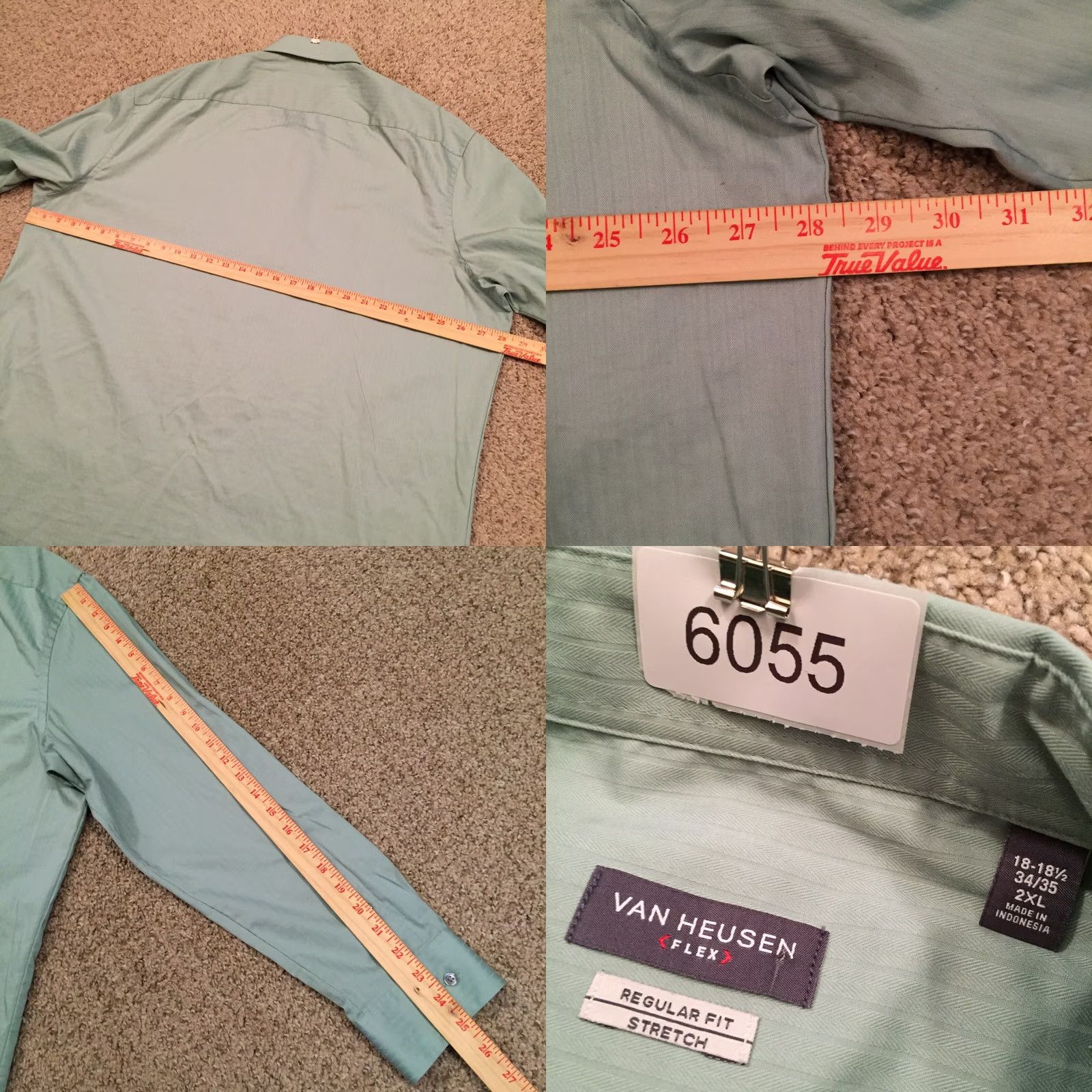 Van Heusen Van Heusen Shirt Mens 2XL Green Striped Long Sleeve Button-Up Stretch Size US XXL / EU 58 / 5 - 8 Thumbnail
