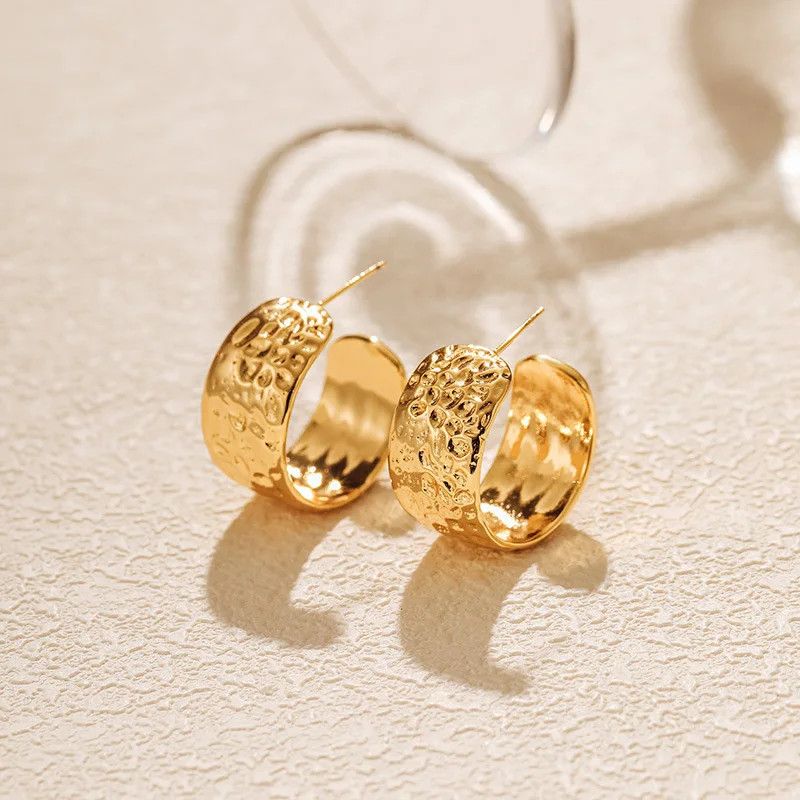 Jewelry Gold Plated Hammered Hoop Earrings Size ONE SIZE - 4 Thumbnail