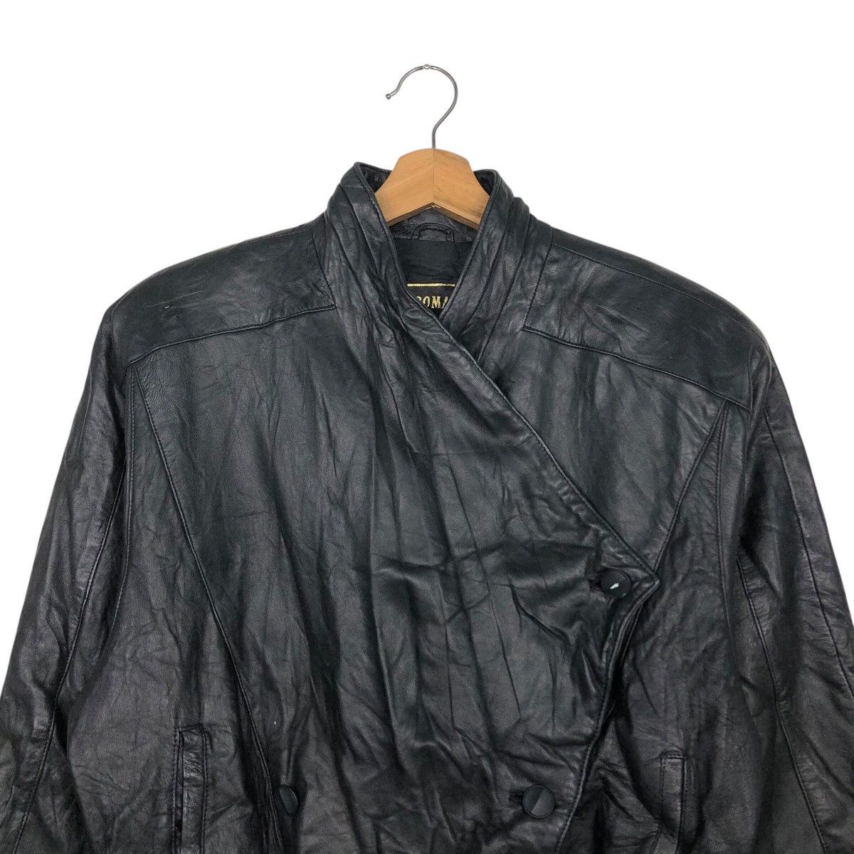 Genuine Leather 📌Rich Black Vtg Biker Leather Jacket Fromage Issey Miyake Size US M / EU 48-50 / 2 - 4 Thumbnail