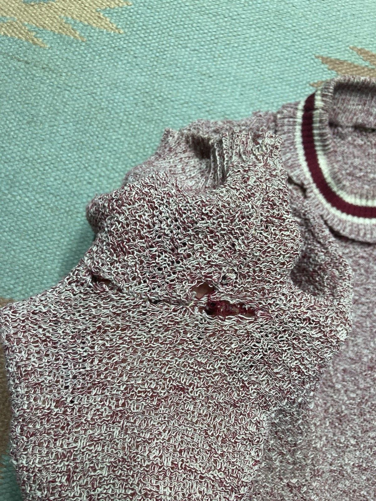 Vintage Vtg 60s Terry cloth t shirt jacquard knit heather red large Size US L / EU 52-54 / 3 - 3 Thumbnail